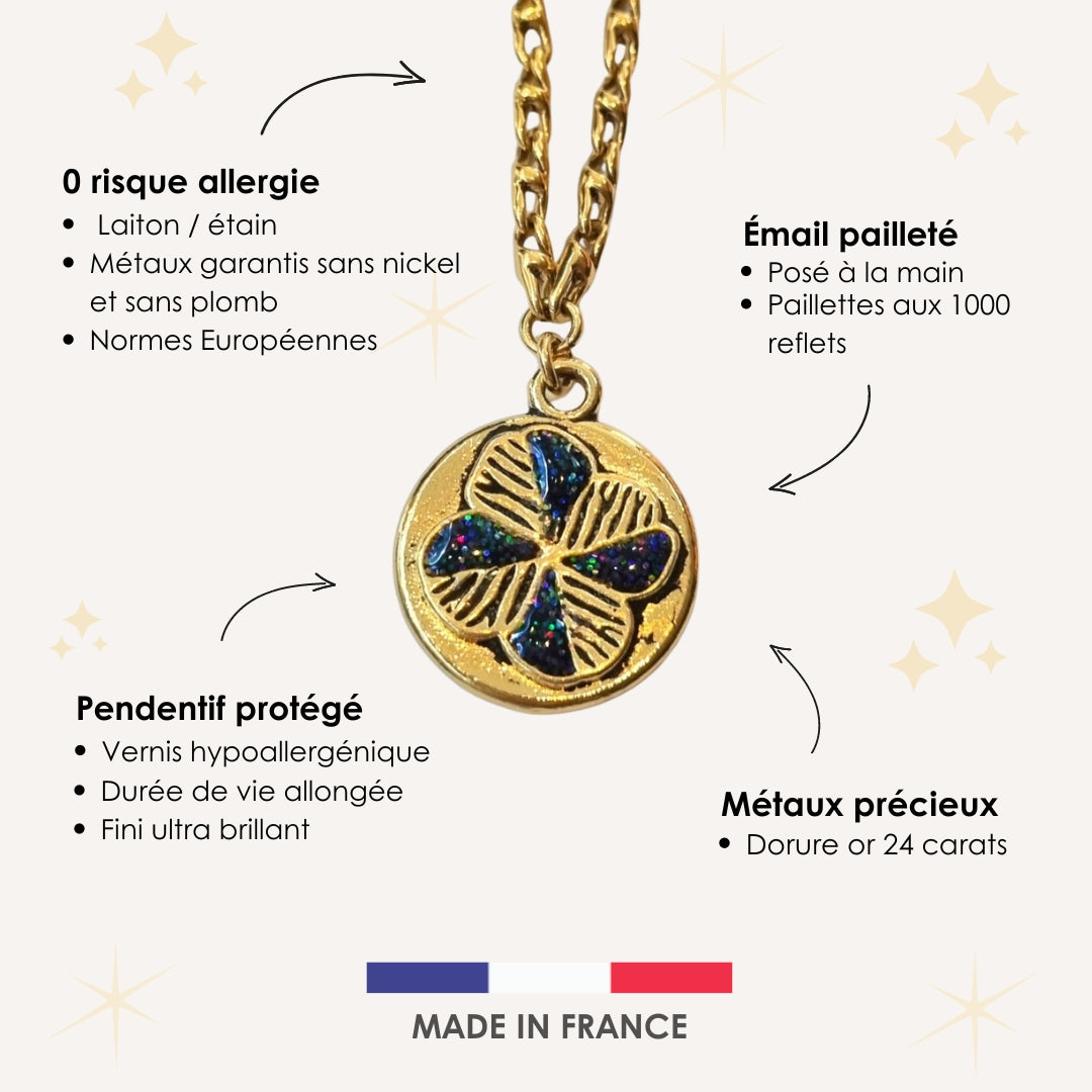 Collier SEVEN | Trèfle à Quatre Feuilles noir galaxy