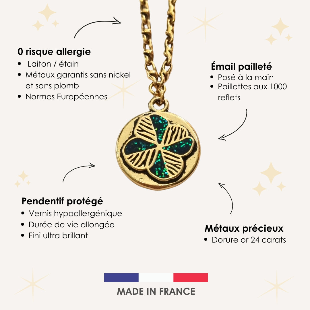 Collier SEVEN | Trèfle à Quatre Feuilles vert/bleu