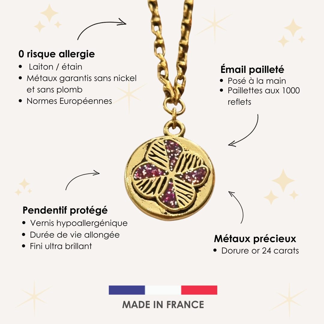 Collier SEVEN | Trèfle à Quatre Feuilles violet