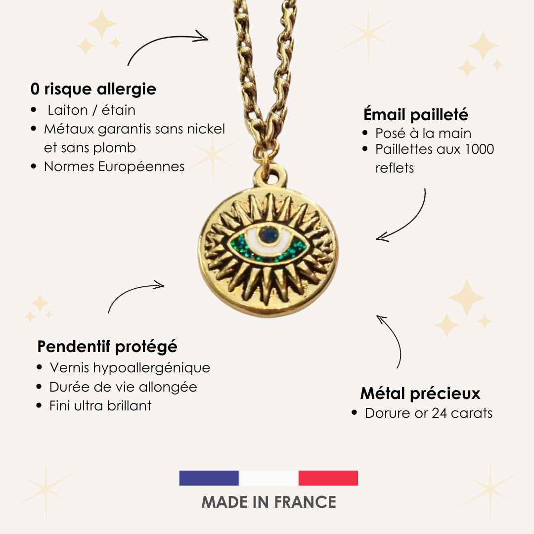 Collier ZÉLIE| Œil protecteur vert/bleu