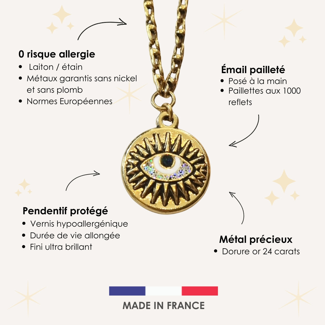 Collier ZÉLIE| Œil protecteur Blanc Arc-en-ciel