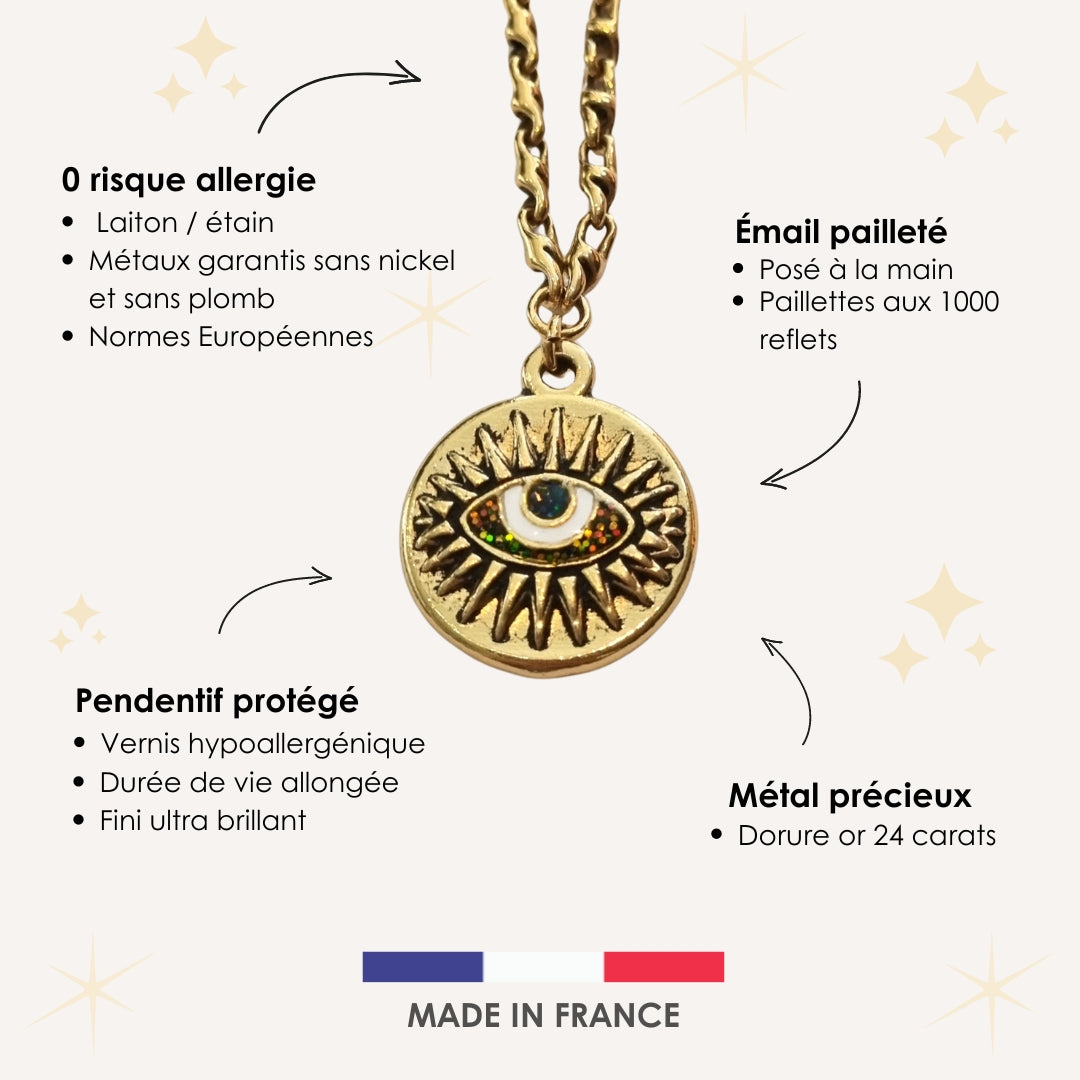 Collier ZÉLIE| Œil protecteur orange/vert