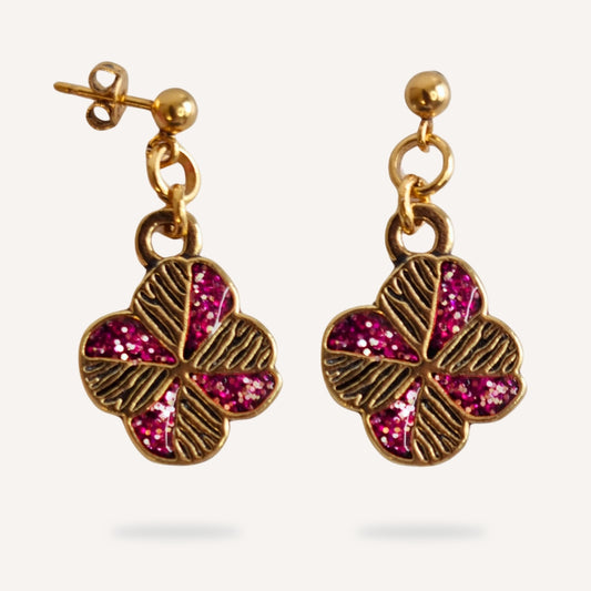 Boucles d'oreilles SEVEN | Trèfle à Quatre Feuilles violet