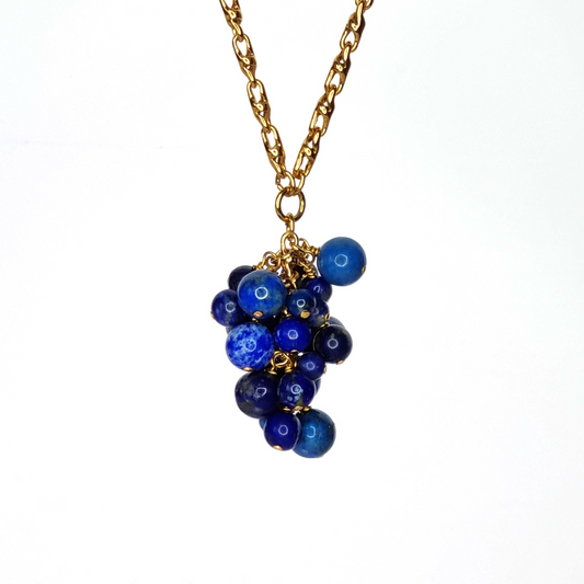 collier doré à l'or fin avec pierres naturelles de lapis lazuli lithothérapie