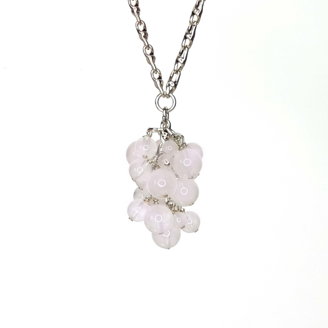 collier plaqué argent avec pendentif de pierres naturelles de quartz rose