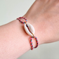 Bracelet cordon coton bleu rose corail coquillage cauri 