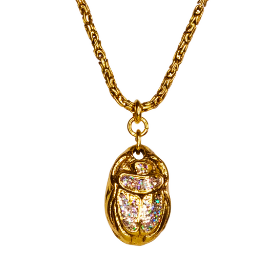collier scarabée kheper or fin pendentif paillettes gold 